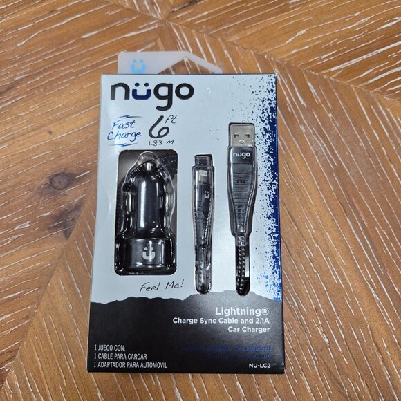 NüGo  Charge Sync Cable & 2.1A Car Charger Fast Charge 6ft (1.83M) - Picture 1 of 3